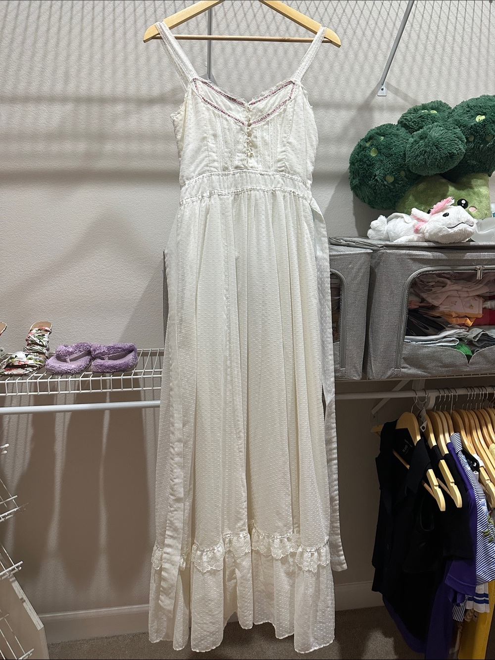 Gunne Sax White Lace Maxi Slip Dress